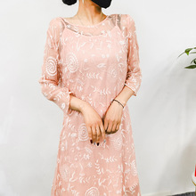 清仓「不退不换」名媛气质刺绣真丝长裙气质格调中长款连衣裙女