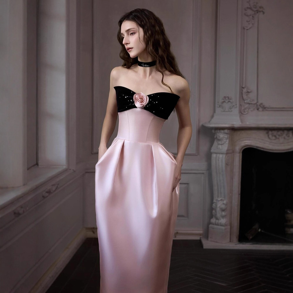 High-End Banquet Evening Dress, New Fashionable Formal Occasion Women's Clothing Design, Tube Top Flower Bud Skirt, High-End Elegant