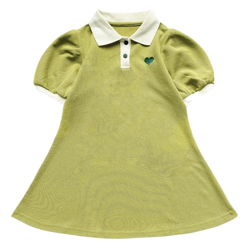 Летнее платье-поло для девочек в корейском стиле, однотонное, с коротким рукавом, фасон А-силуэт, новинка
