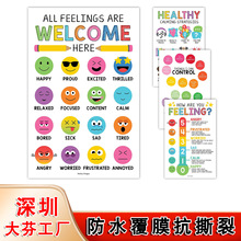 亚马逊4张彩色卡通教室挂画情感教育海报情绪表趣味儿童房装饰画
