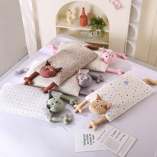 Ins Style Cotton Cotton Double-layer Yarn Cartoon Buckwheat Pillow Core Children Student Adult Neck Protection Buckwheat Pillow Removable and Washable