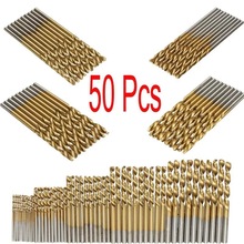 50pc镀钛麻花钻电钻木材塑料打孔钻头高速钢直柄麻花钻工具组套装