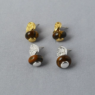 轻中古风美拉德风虎眼石算盘珠耳钉合集文艺复古肌理质感简约耳环