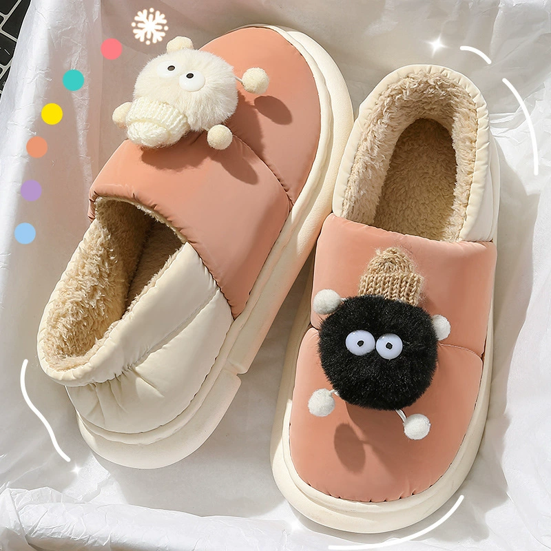2024 новый милый briquettes пуховое хлопковое Slippers женские сумка каблук водонепроницаемые домашние хлопковые тапочки толстая подошва