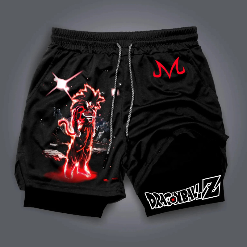 Dragon Ball Vegeta Anime Peripheral Double Layer Shorts American Men's Plaid Breathable Sports Shorts