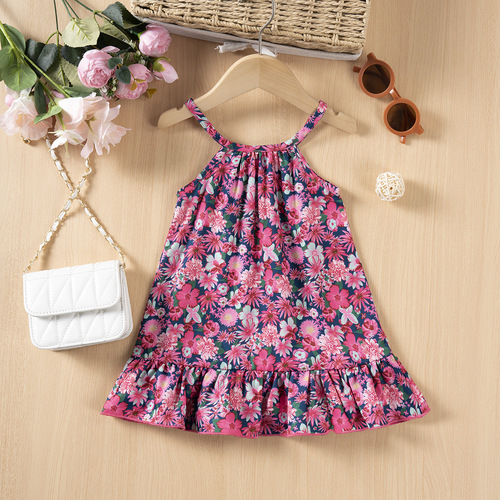 Infant and toddler girls' sundress, holiday style beach dress, sleeveless floral printed dress with straps, sweet and charming.