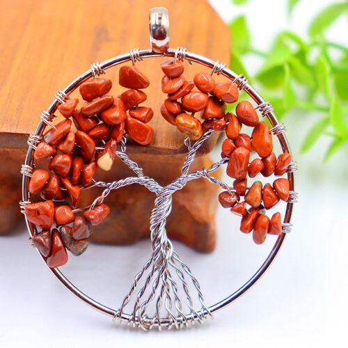 Amazon natural crystal gravel winding colorful tree of life pendant necklace natural stone money tree dream catcher pendant