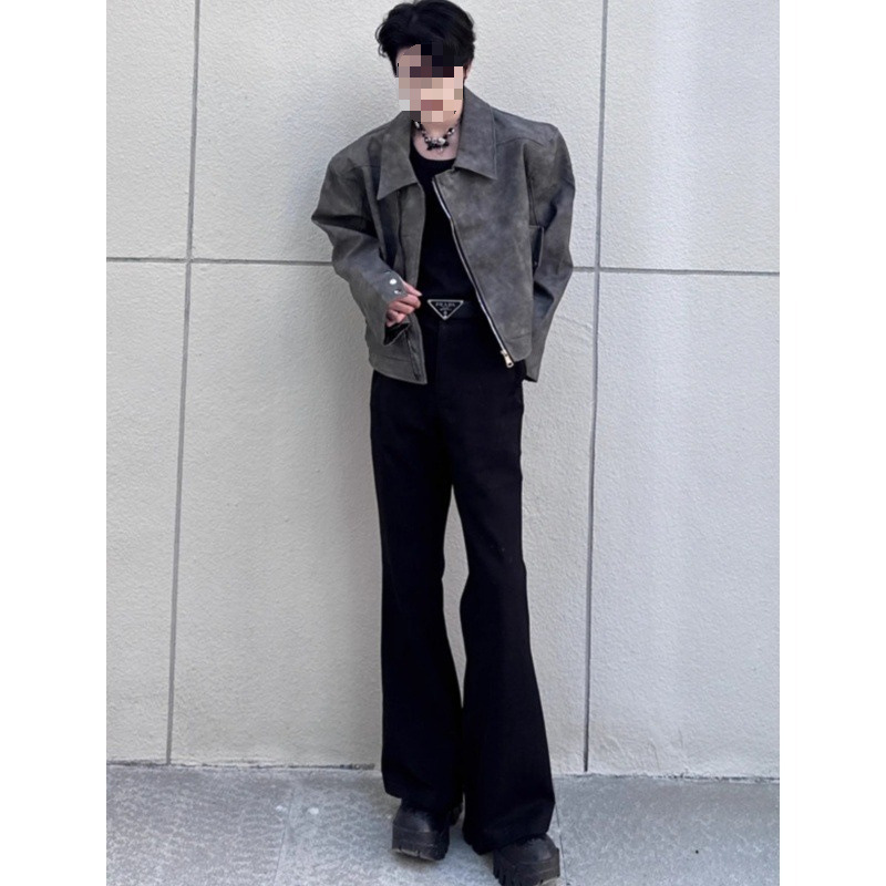 boy European And American Niche Design Short Men, Trendy Brand With High-end Feel, Cool Turn-down Collar Motorcycle Jacket_voghion.com