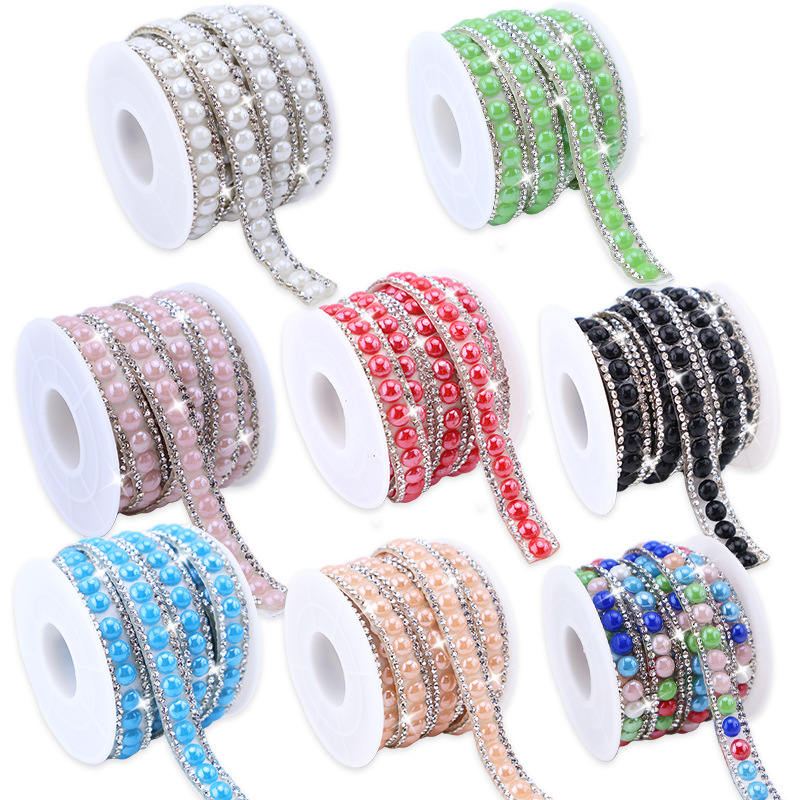 Tiras de diamantes de imitación de cerámica con perlas, accesorios de decoración de diamantes de imitación autoadhesivos para ropa, tiras de diamantes de imitación autoadhesivas image 4