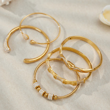 不锈钢满钻开口手镯 镀18k金几何竹节ins欧美轻奢个性气质手镯子