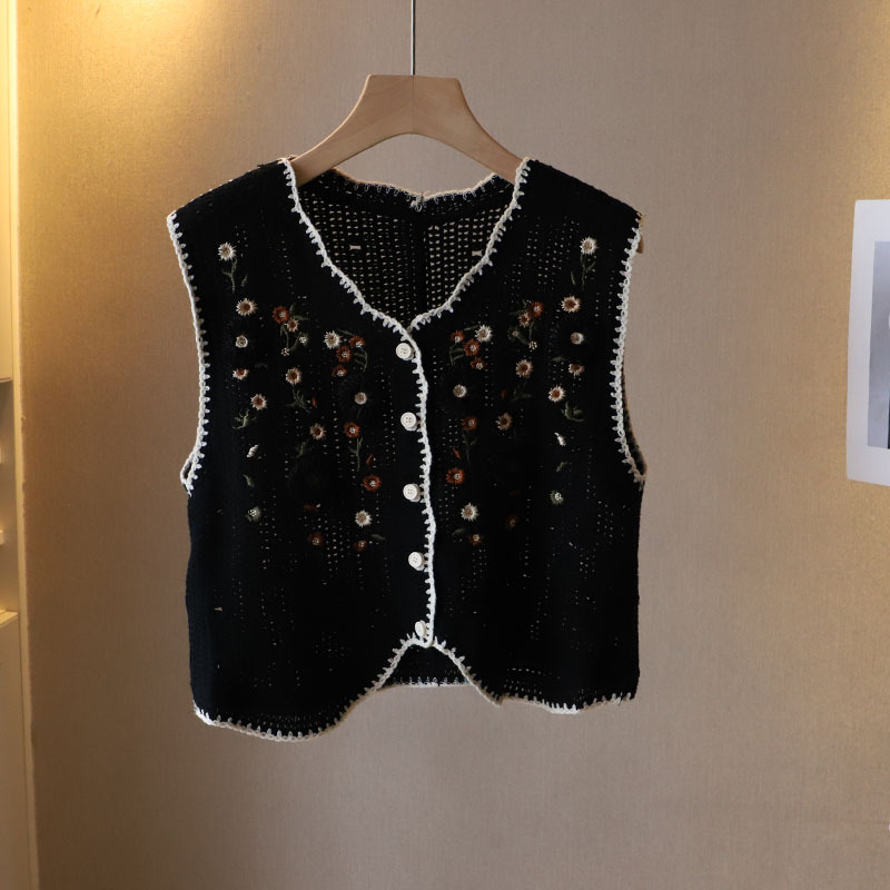 [Bizheng] primavera nuevo estilo coreano ropa de mujer Mori tridimensional pequeña flor bordada Chaleco de punto cardigan chaleco 7715