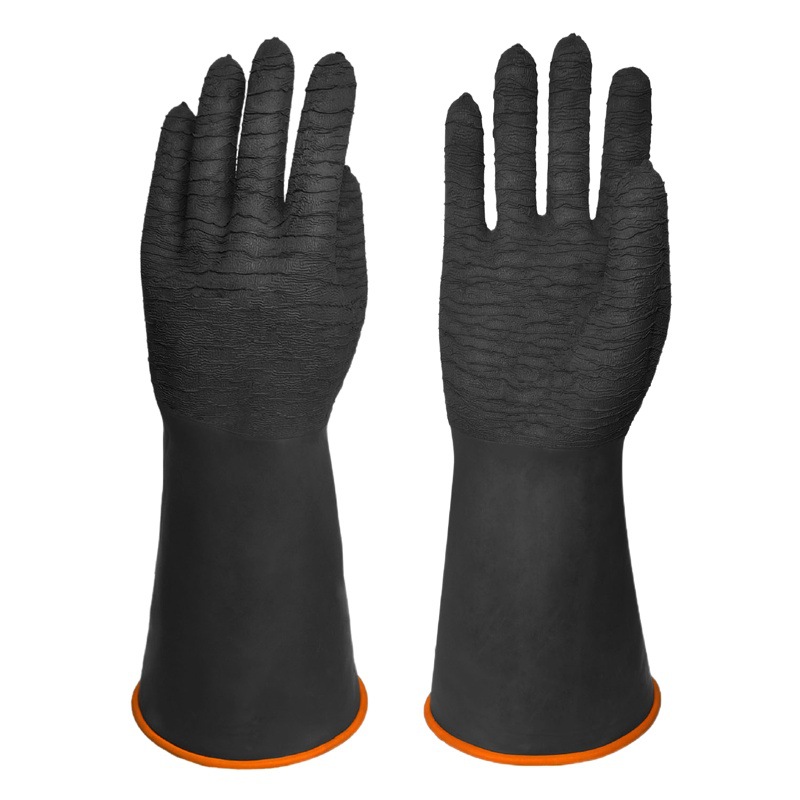 Guantes de látex industriales engrosados Guantes antiquímicos alargados Guantes de goma resistentes a ácidos y álcalis negros, resistentes al desgaste y antideslizantes para la pesca