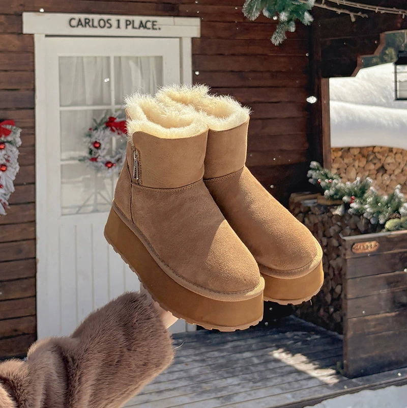 Keep warm non-slip winter low boots with zipper platform