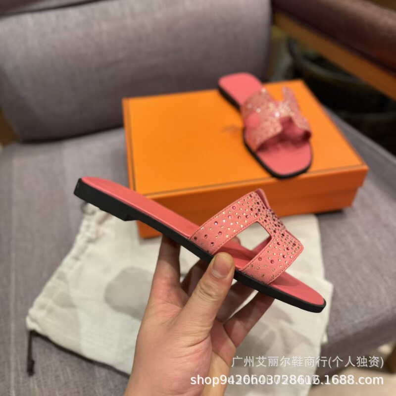 外国貿易ホットセール卸売ハイバージョン H ファミリーフラットスリッパ女性のシープスキンオールインクルーシブラインストーンアウターウェアワンライン快適|undefined