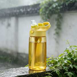 双层透明塑料吸管杯简约造型提手设计透明可视水量好用饮水杯