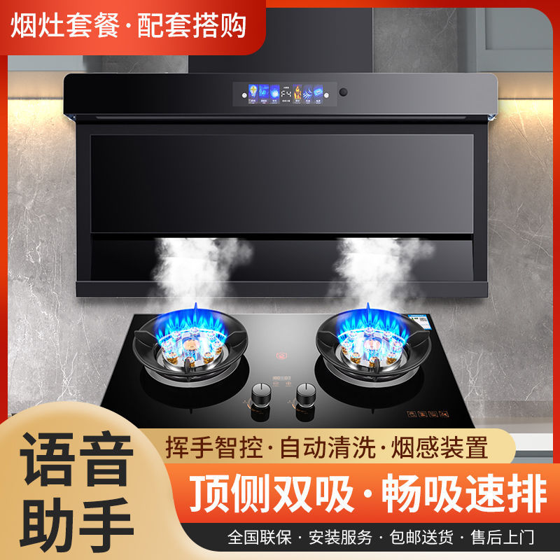 Large Suction Range Hood Gas Stove Package Household Range Hood Gas Stove Double Stove Two-Piece Set Wholesale