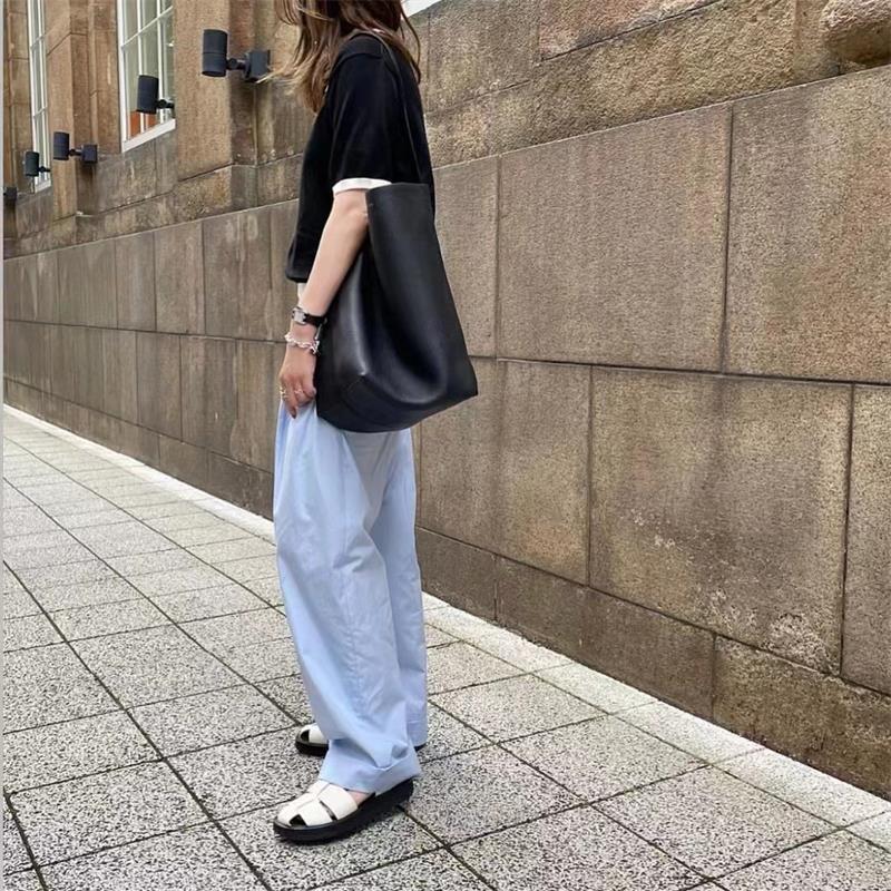 外贸row真皮复古荔枝纹真皮大容量水桶包时尚通勤托特包单肩包女|undefined