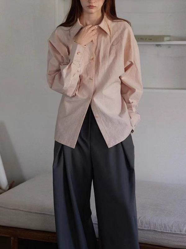 Letm解构主义后背系扣收腰显瘦衬衫微皱日本盐缩工艺衬衫女|undefined