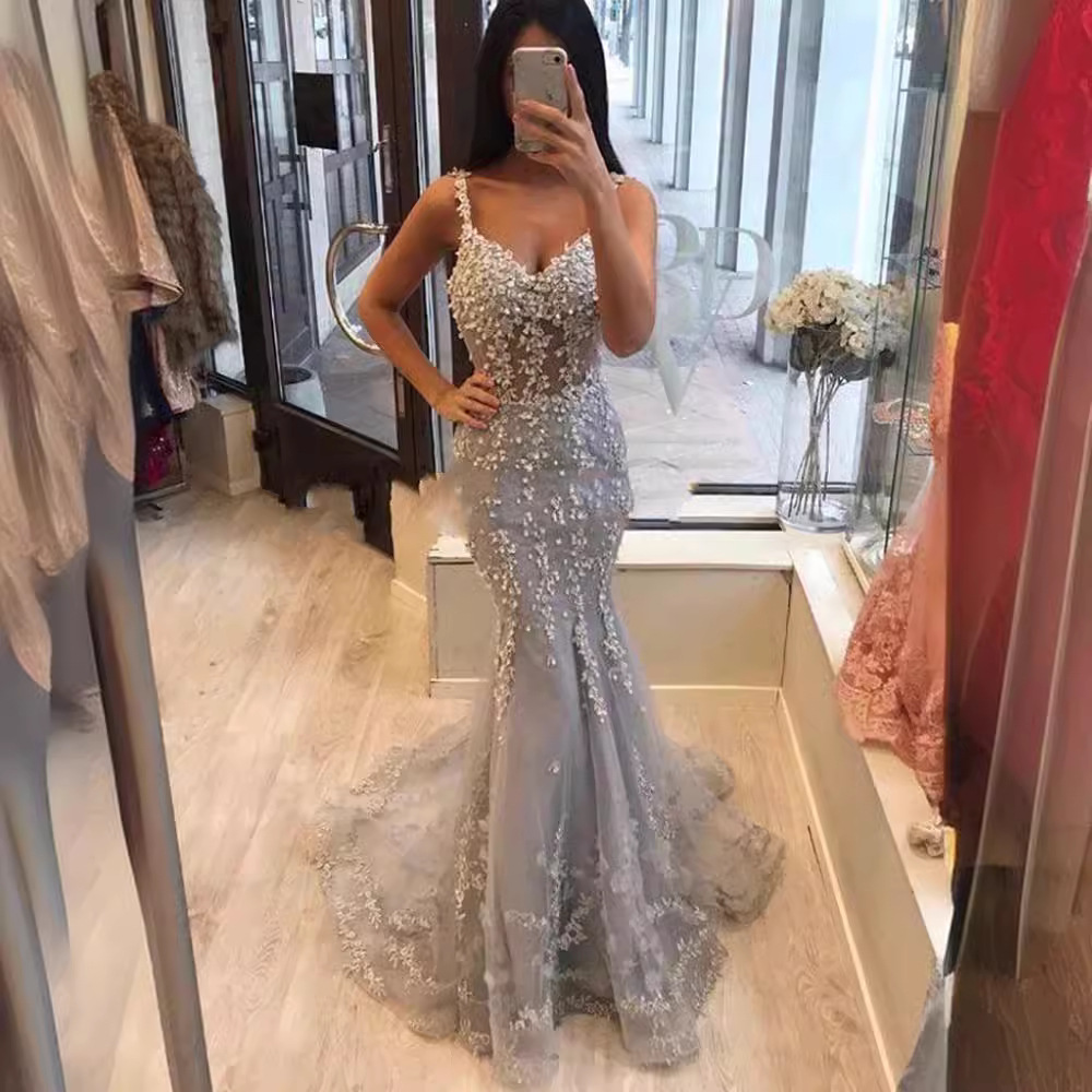 Comercio exterior de Europa y América Amazon AliExpress deseo estación independiente nuevo gris Cameo Brown fishtail adelgazamiento vestido noche
