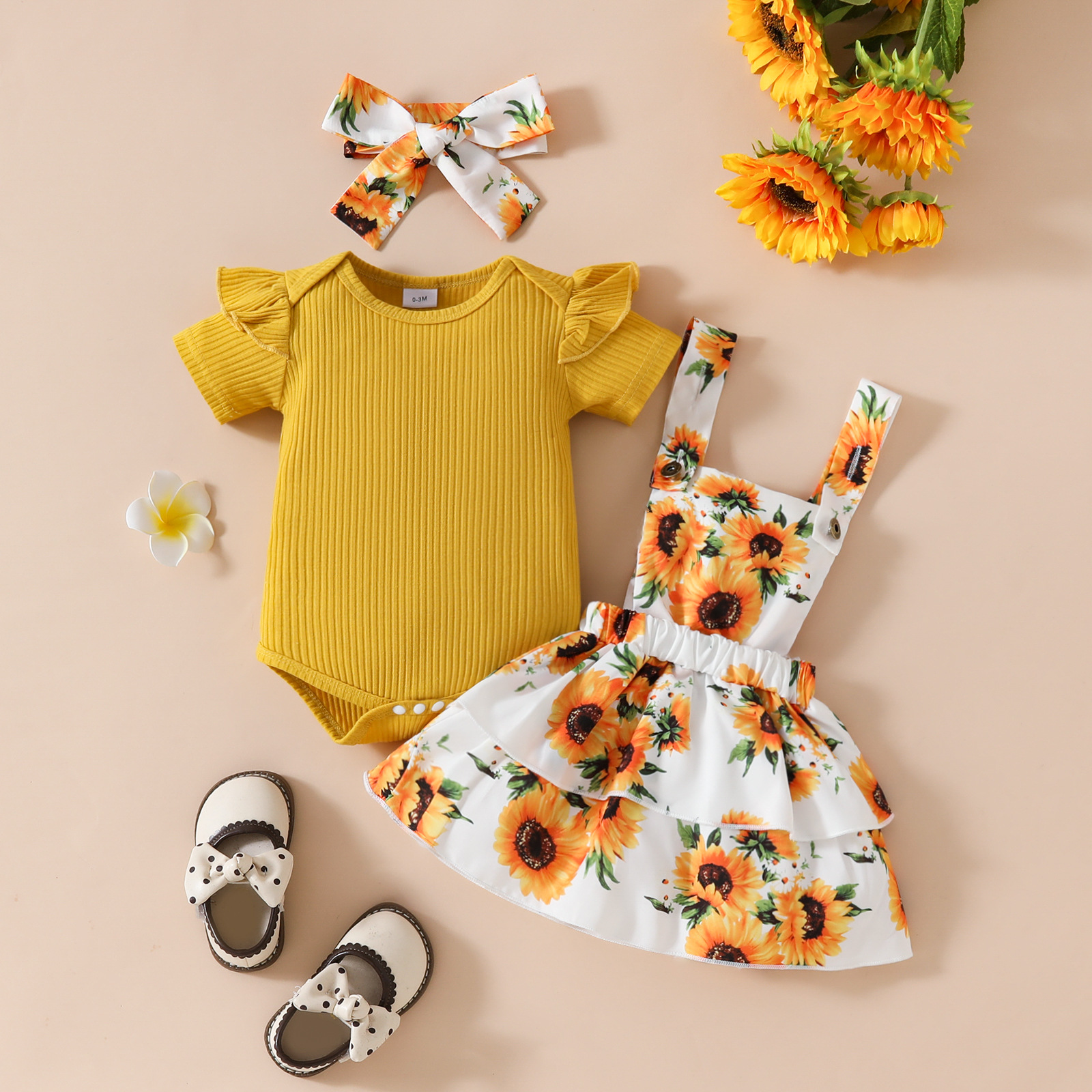 Comercio exterior para bebés y niños pequeños, mamela triangular de manga larga, mono, falda con tirantes con lazo, falda con traje de flores de plantas europeas y americanas