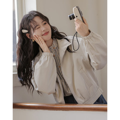 2025春の新作韓国ファッションカジュアルデザインシンプルなスタンドカラージッパー付きショートウインドブレーカージャケット女性用