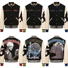 25ss跨境外贸美潮高街复古骷髅刺绣嘻哈街头宽松夹棉棒球服男女款