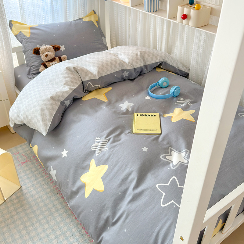 Ropa de cama de tres piezas para dormitorio de estudiantes de algodón puro 100 funda de edredón de sábana individual para dormir desnuda