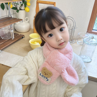 New Kidsren's Scarf Autumn and Winter Plush Baby Scarf Warm Plush Family Imitation Rabbit Fur Cartoon Scarf