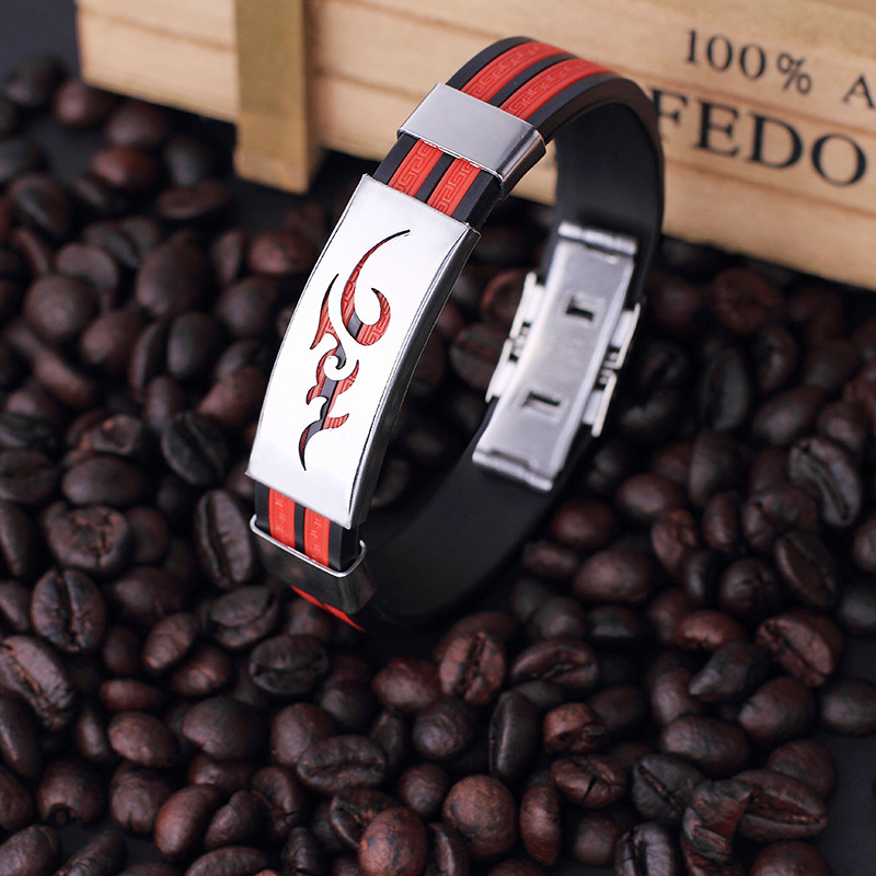 Personalidad coreana de acero de titanio nubes de fuego llama gran muralla pulsera de silicona hombre moda pulsera de acero inoxidable al por mayor