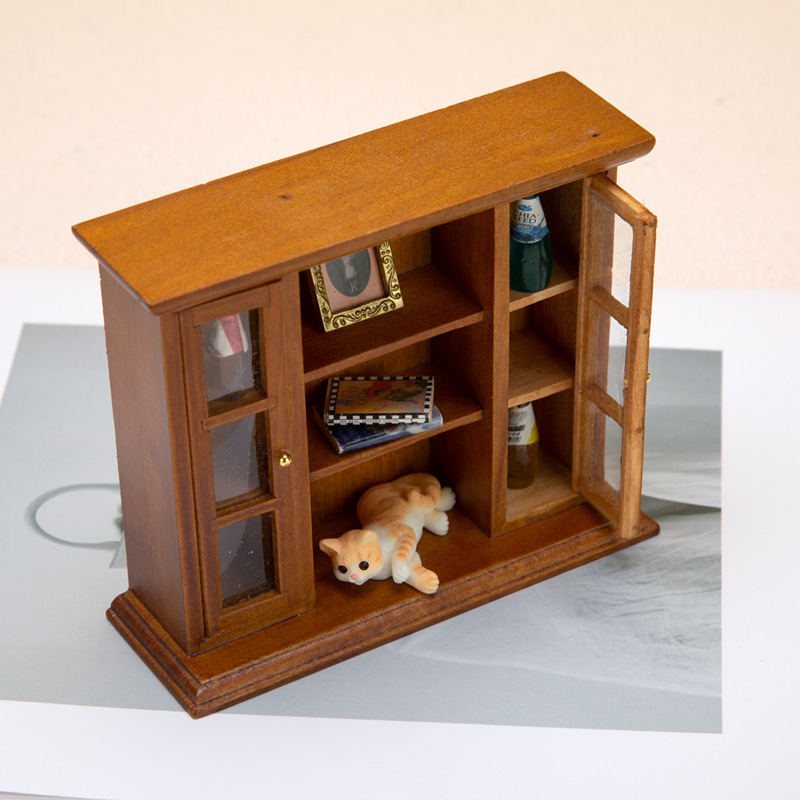 1: 12 casa de muñecas mini muebles tipo chimenea modelo mini decoración armario doble puerta abierta estante