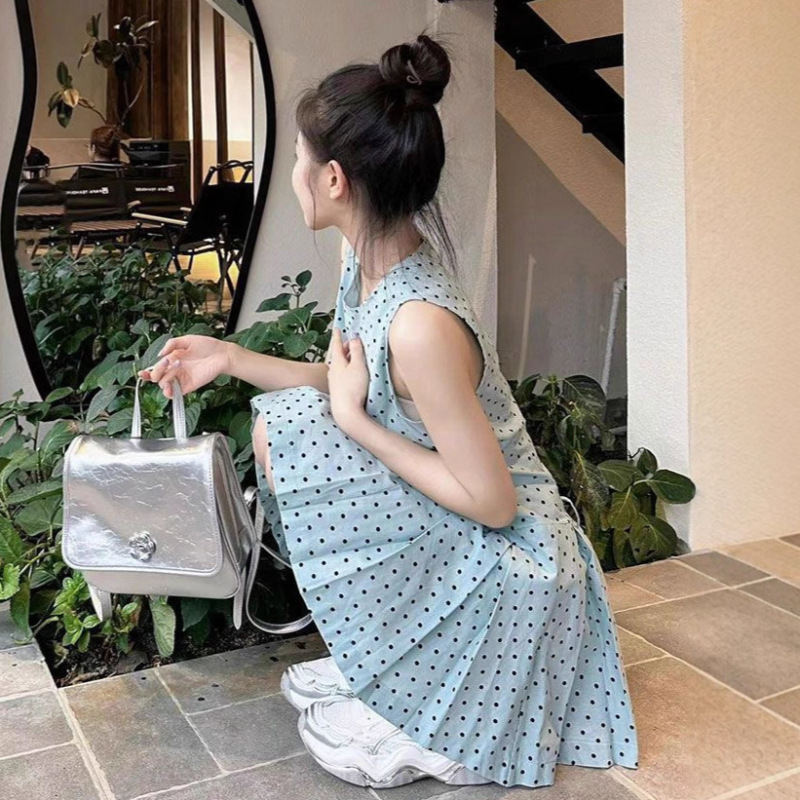 法式设计感无袖背心波点连衣裙子女夏季2025新款气质收腰绝美短裙|undefined