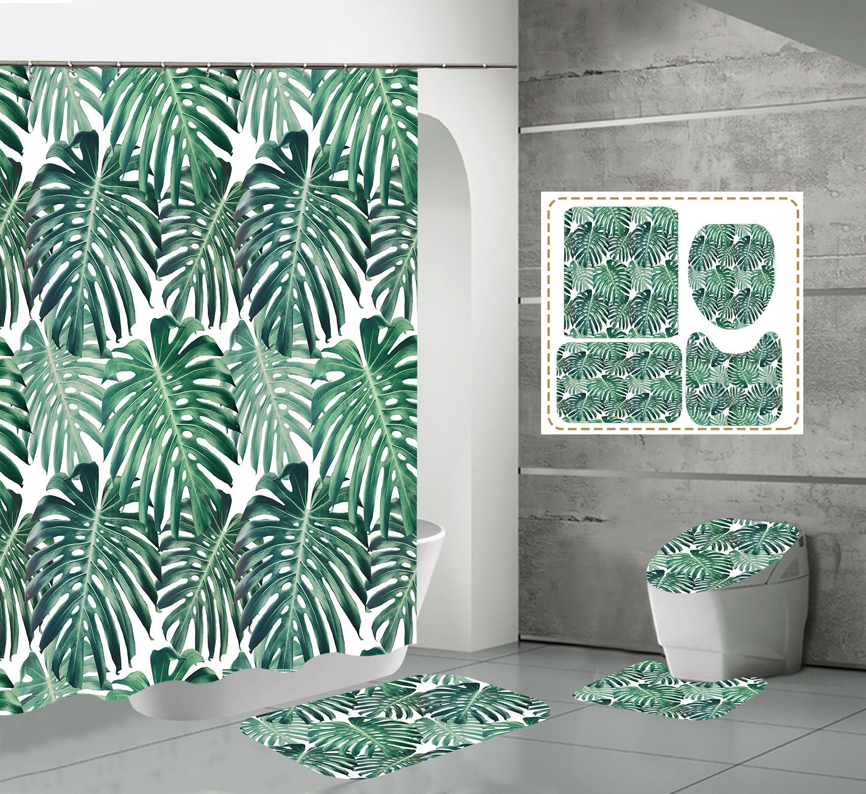 3D polyester digital printing waterproof shower curtain tropical plant bathroom partition shower curtain_voghion.com