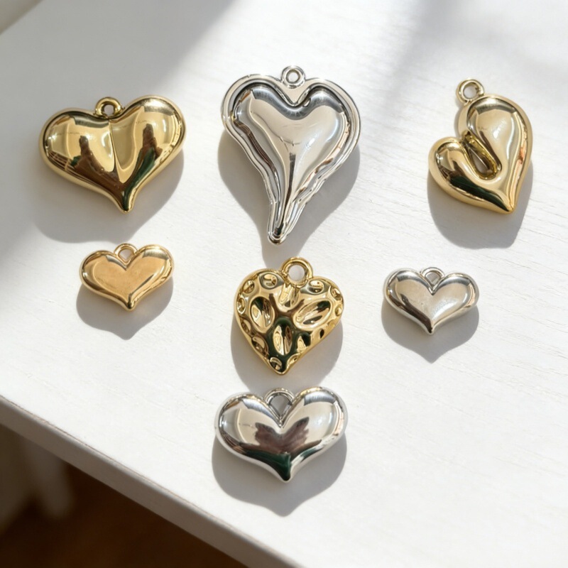 Ccb Gold and Silver Irregular Heart-Shaped Pendant Heart Charm DIY Necklace Keychain Pendant Jewelry Accessories Materials