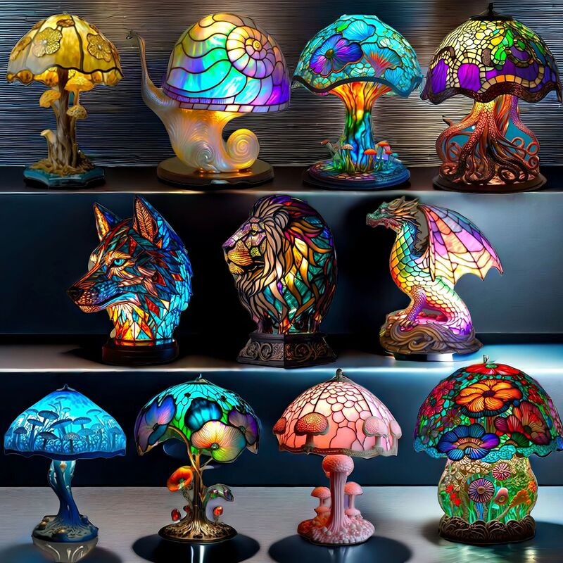 Cross-Border New Creative and Interesting Mushroom Night Light Home Desktop Resin Craft Decorative Ornaments Led Lamp Holder
