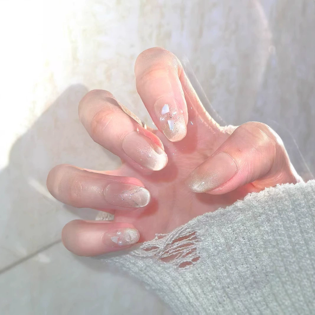 Носимые ногти ручной работы, высококачественные сказочные ракушки, привлекающие удачу, французские кошачьи глаза, нежные блестки, элегантные бабочки, отбеливающий маникюр.