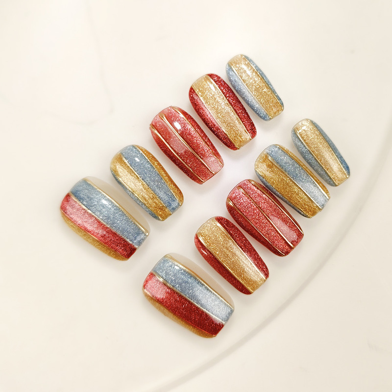 Cross-Border Pure Handmade Wearable Nail Tips, Sweet and Cool Cat-Eye Dazzling Fashion, Rainbow Effect, Brightening Effect, Export Nail Stickers Cross-Border Pure Handmade Wearable Nail Tips, Sweet and Cool Cat-Eye Dazzling Fashion, Rainbow Effect, Brightening Effect, Export Nail Stickers