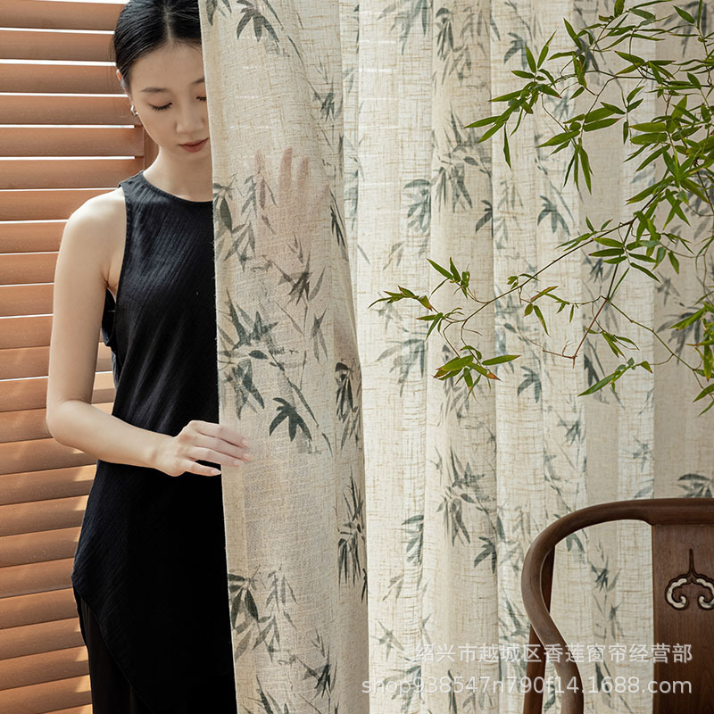 Song-Style Aesthetic Linen Curtains, New Chinese-Style Landscape Bamboo Zen Window Screens, Ancient Classical Chinese-Style Study Room