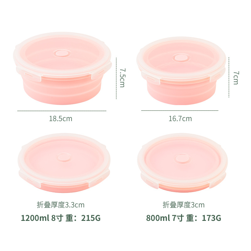 Fiambrera de silicona plegable redonda de 4 piezas caja bento creativa caja de almacenamiento de tazón plegable para el hogar juego de caja de conservación