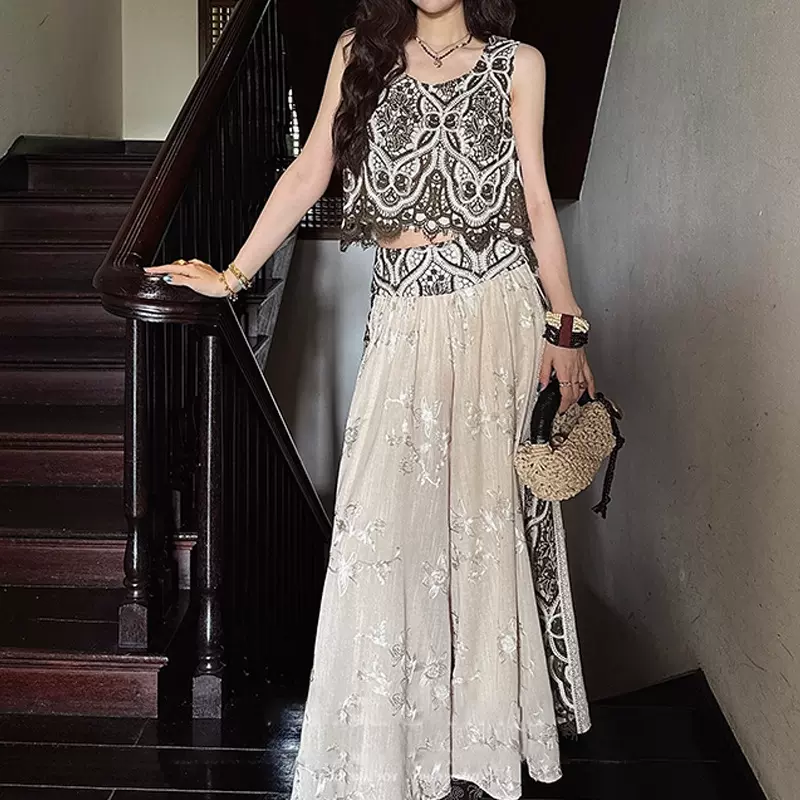 现货【云之缦】定位镂空多层次撞色套装2026夏季新款休闲百搭套装