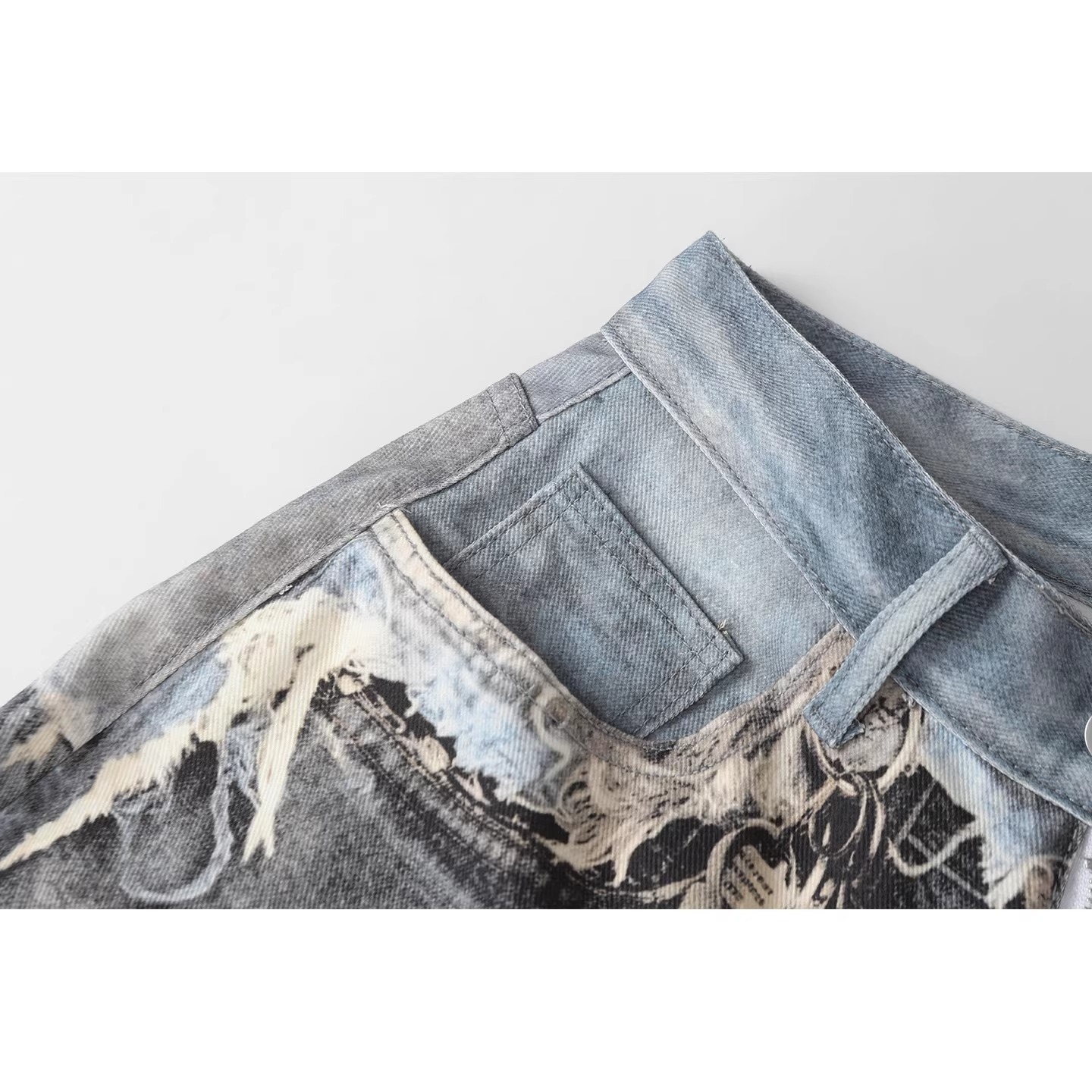 Vintage Distressed Patchwork Denim Pants – Oversized Wide-Leg Streetwear Jeans With 3d Print & Ripped Details (Unisex, Black, S-3xl)_mkmklike.com