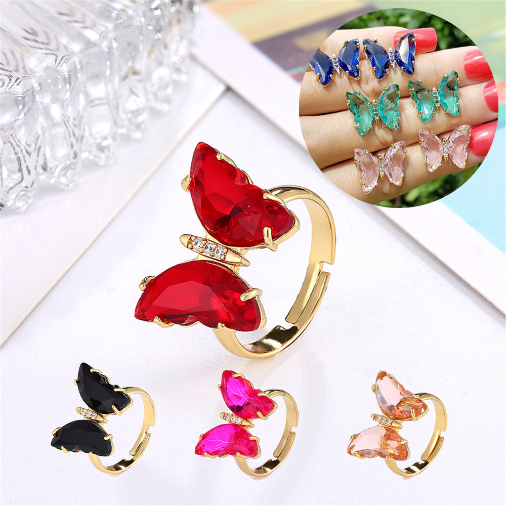 Fashion Simple Style Butterfly Copper Butterfly Zircon Rings