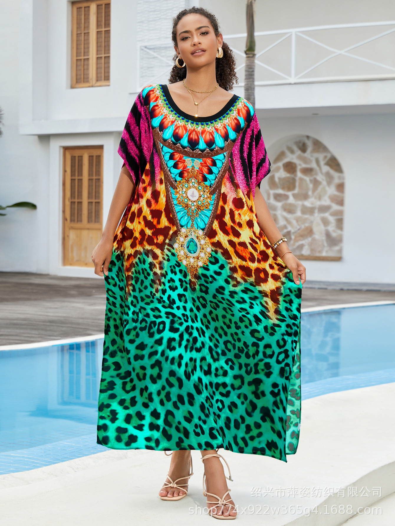 Camiseta de playa de algodón impresa bohemia vestido de vacaciones suelto vestido bikini blusa Y002