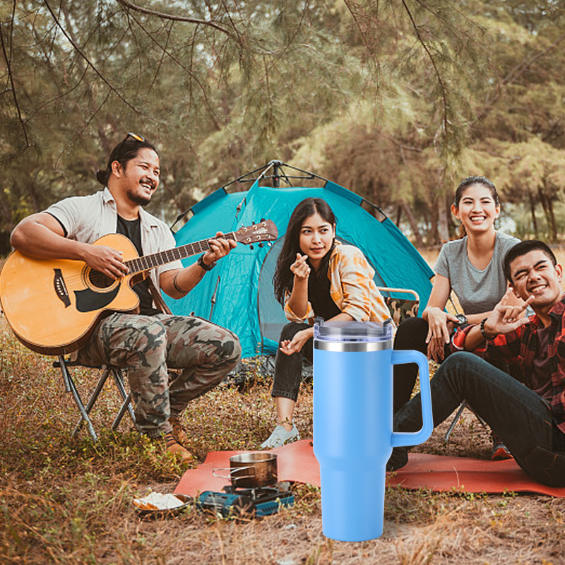 Taza de vacío taza de agua de doble capa de acero inoxidable 304 taza de agua con paja 40oz con mango Copa de coche fábrica al por mayor