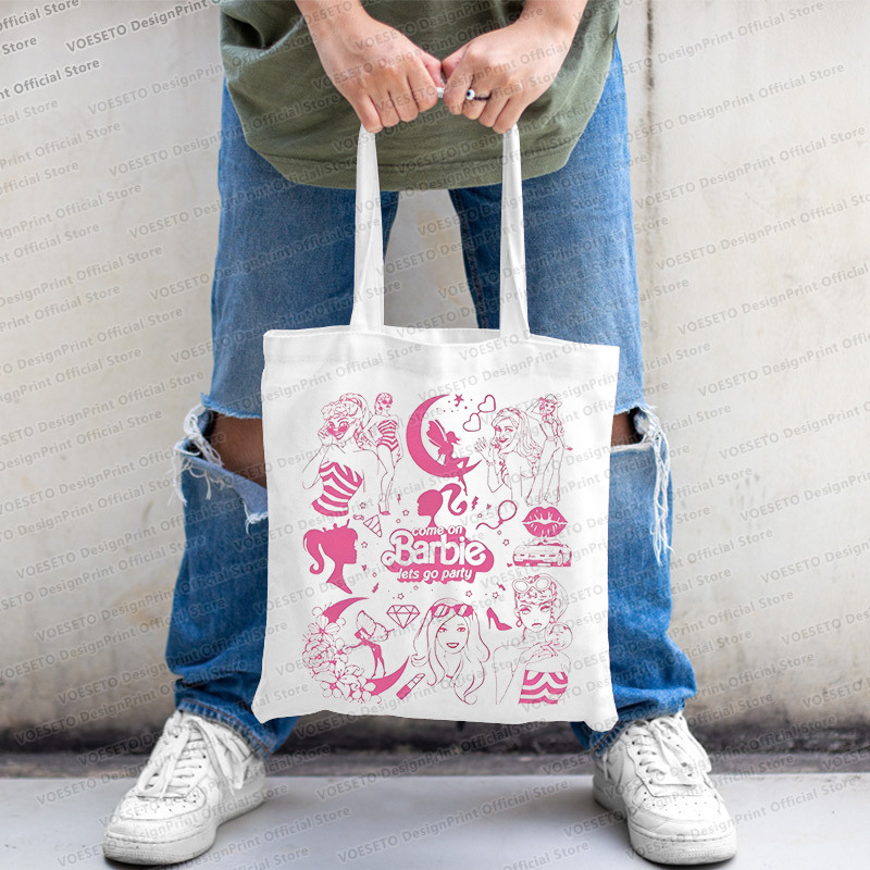 Barbie impreso bolsa de lona bolsa de hombro plegable bolsa estudiante bolso de moda bolso de compras transfronterizo comercio exterior