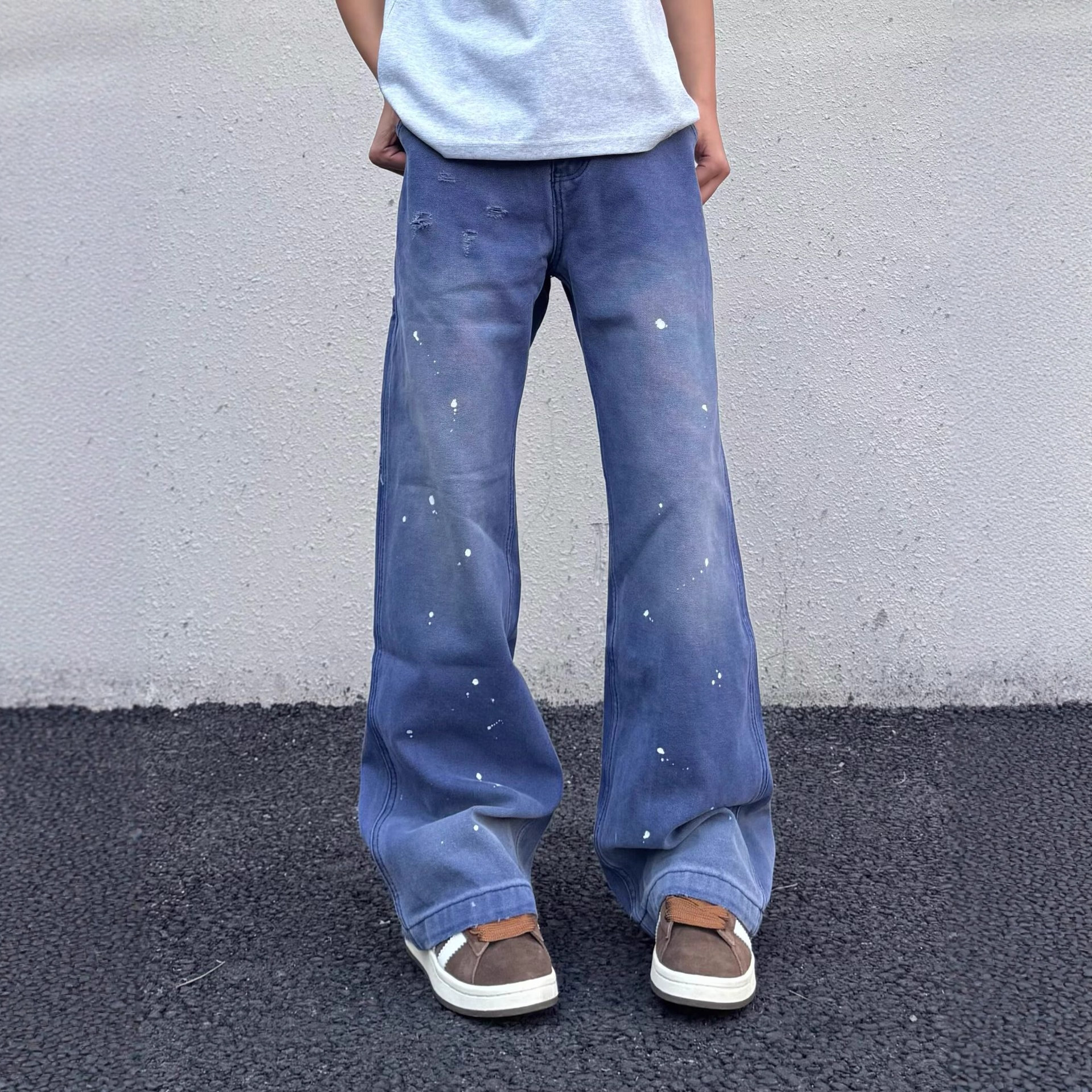 Vintage Washed Distressed Jeans – Relaxed Straight Fit (S-3XL, Classic Blue)_voghion.com