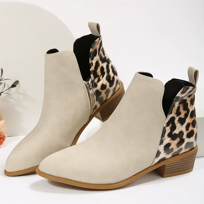 2022 Весенние Новые короткие сапоги для европейской и американской внешней торговли, низкий каблук, боковая молния, большие размеры, трансграничные ботинки AliExpress с леопардовым принтом, Martin для женщин