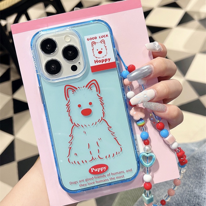 Ins fondo azul línea roja West Highland cachorro para iPhone 14 cadena 15ProMax funda para teléfono móvil Apple 13P