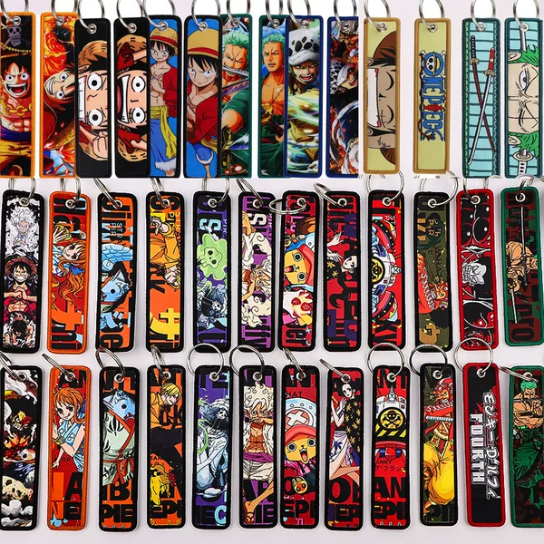 One Piece Luffy Woven Label Keychain Zoro Cartoon Keychain Bag Pendant Woven Fabric Chain Holiday Gift