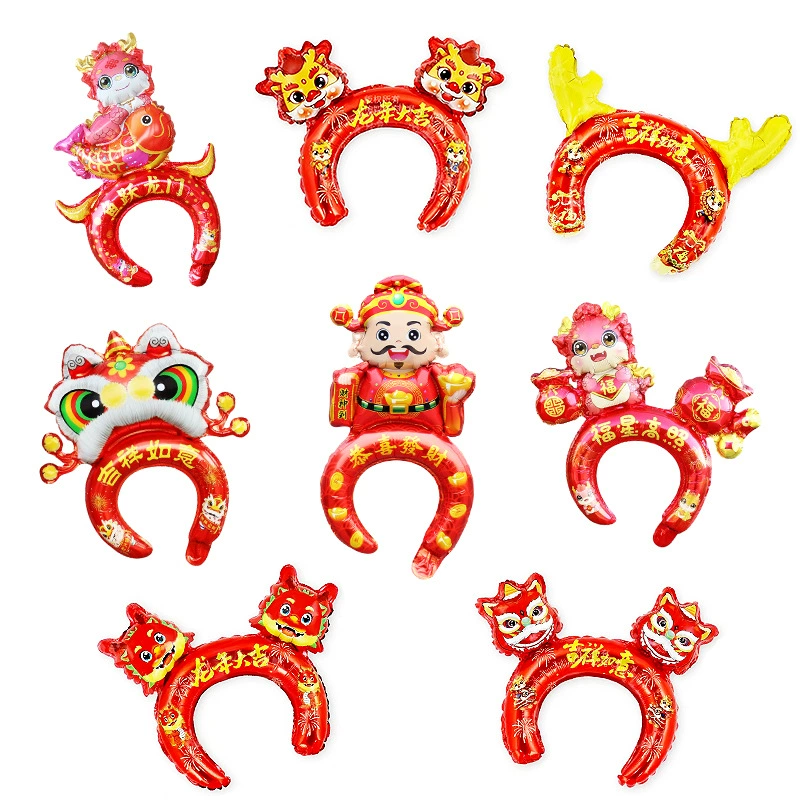 2024 Год Дракона Новый Средний воздушный шар с повязкой на голову Бог богатства счастливая рыба Юэ Лунмэнь Весенний фестиваль детский головной убор