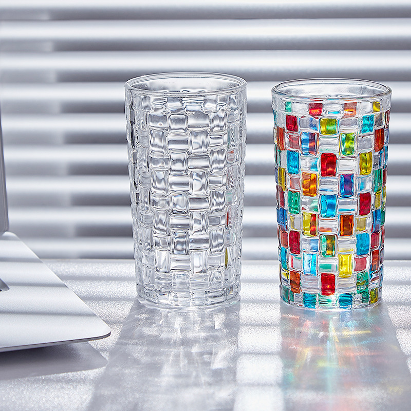 Creatividad ins ventana de vidrio de colores diseño italiano transfronterizo tejer tazas de agua whisky jugo de fruta leche café